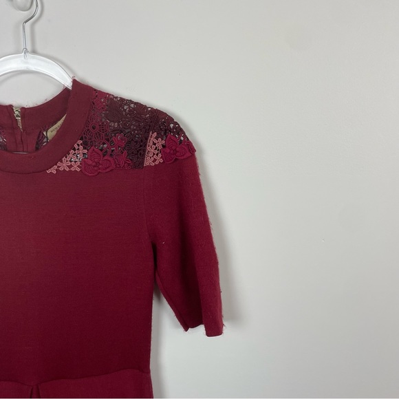 Burberry London Macrame Yoke 3/4 Sleeve Dress Carmine Red Size Large - Picture 3 of 14